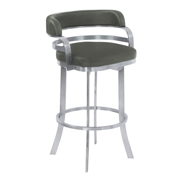 Armen Living Prinz 26" Counter Height Swivel Gray Faux Leather and Brushed Stainless Steel Bar Stool LCPRBAGRBS26 - main